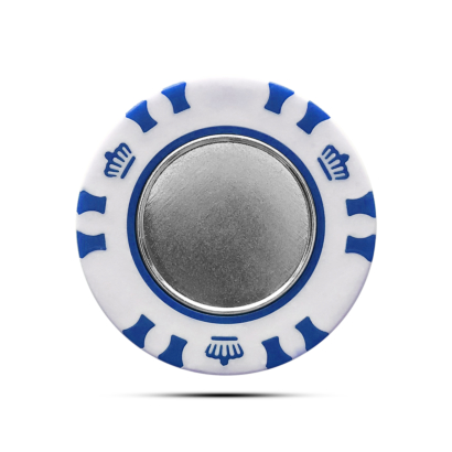 Pokerchip Krone mit magnetischem Metall Ballmarker Individuell Bedruckt Weiss Blau