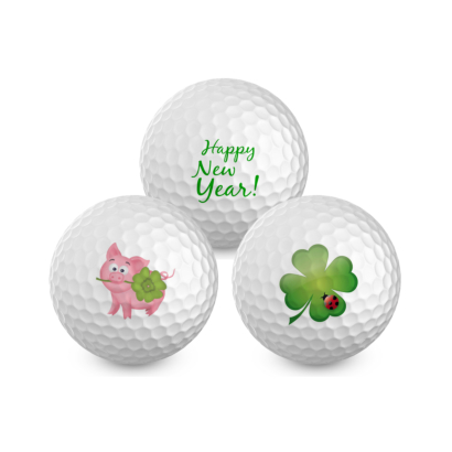 Happy New Year / Silvester Golfbälle - inkl. Geschenkverpackung für 3 Bälle