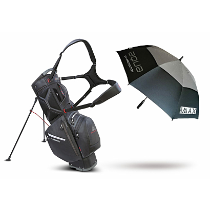 Bundle Angebot BIG MAX Dri Lite HYBRID 2 Golf Cart- & Standbag Schwarz inkl. Big Max Aqua Regenschirm Rot