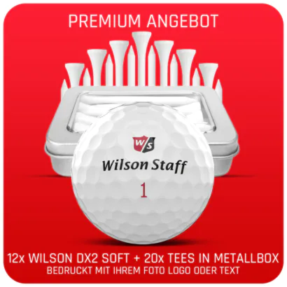 Wilson Staff DUO Soft + Golfbälle 12er Pack + 20er Tin of Tees - Individuell bedruckt
