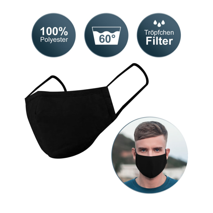 Mehrweg Stoffmaske Nasen- und Mundschutz aus Polyester schwarz